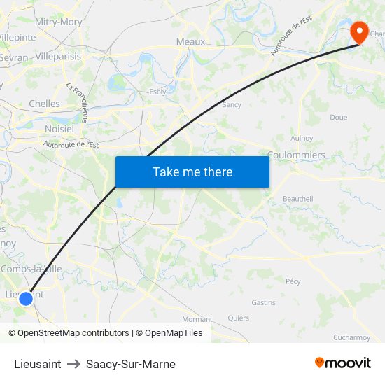 Lieusaint to Saacy-Sur-Marne map