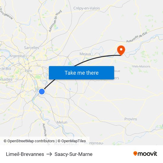 Limeil-Brevannes to Saacy-Sur-Marne map