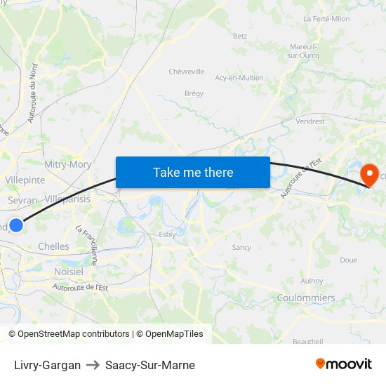 Livry-Gargan to Saacy-Sur-Marne map