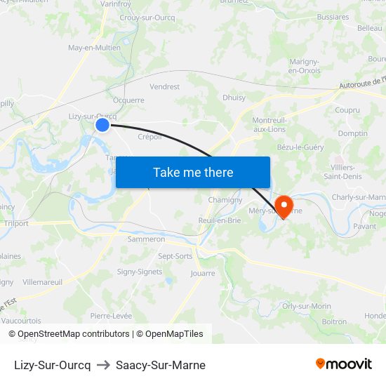 Lizy-Sur-Ourcq to Saacy-Sur-Marne map