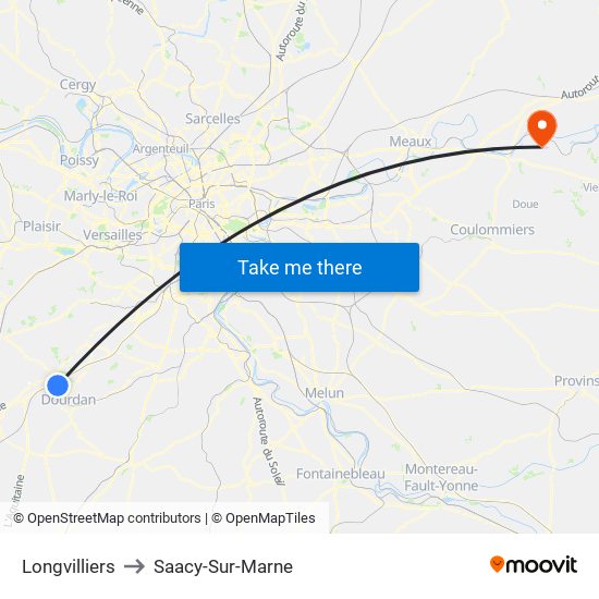 Longvilliers to Saacy-Sur-Marne map