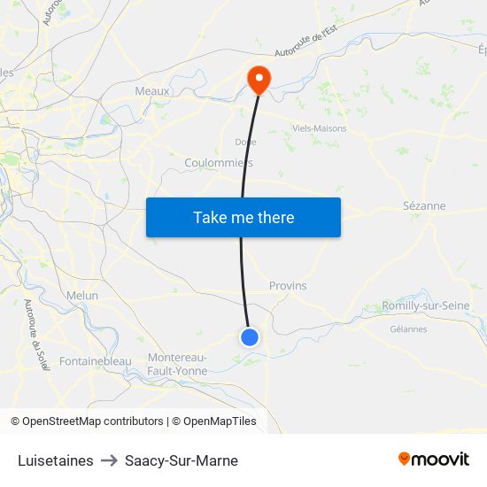 Luisetaines to Saacy-Sur-Marne map