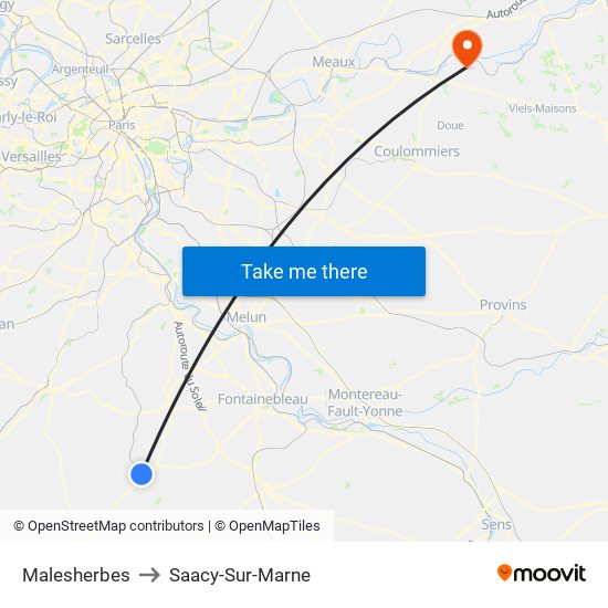 Malesherbes to Saacy-Sur-Marne map