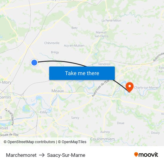 Marchemoret to Saacy-Sur-Marne map