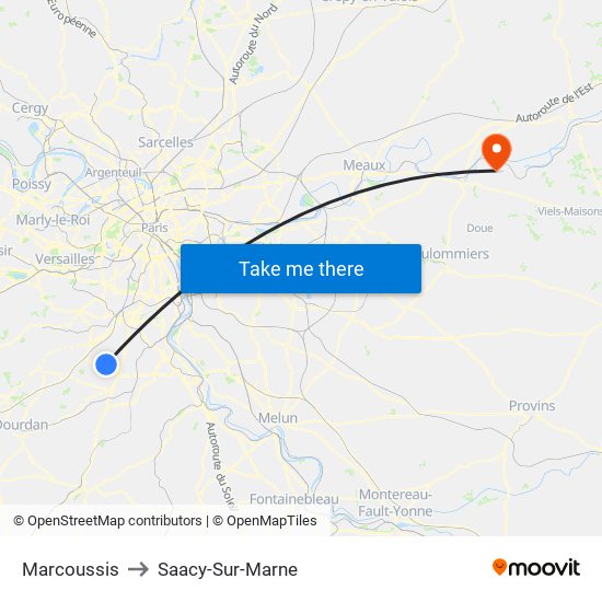 Marcoussis to Saacy-Sur-Marne map