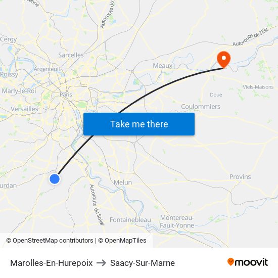 Marolles-En-Hurepoix to Saacy-Sur-Marne map