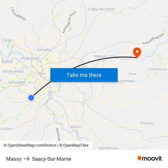 Massy to Saacy-Sur-Marne map