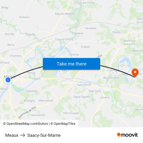 Meaux to Saacy-Sur-Marne map