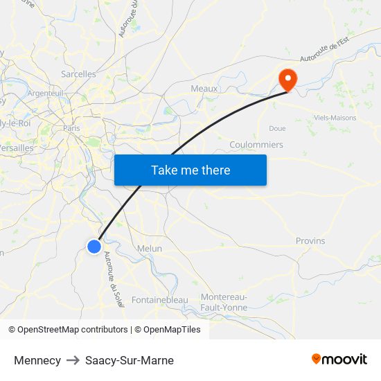 Mennecy to Saacy-Sur-Marne map