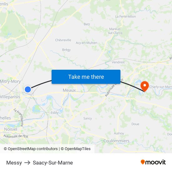 Messy to Saacy-Sur-Marne map