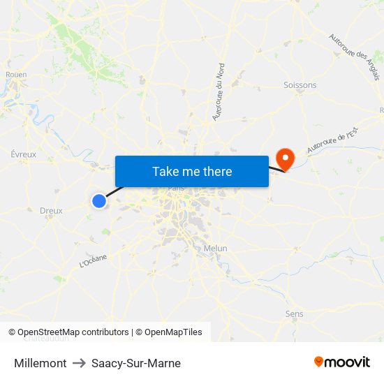 Millemont to Saacy-Sur-Marne map