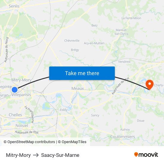 Mitry-Mory to Saacy-Sur-Marne map