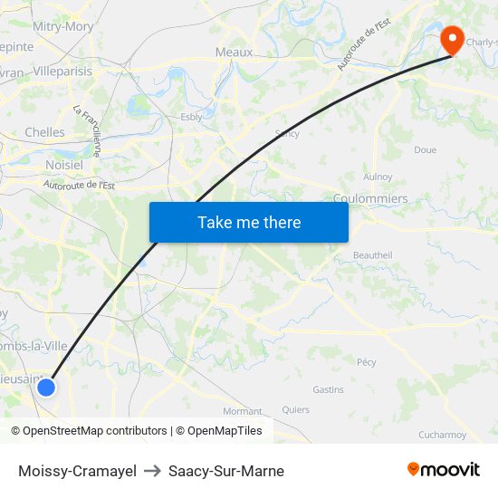 Moissy-Cramayel to Saacy-Sur-Marne map