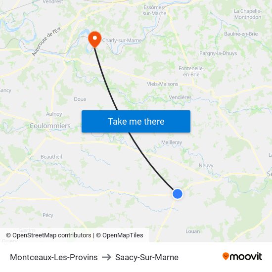 Montceaux-Les-Provins to Saacy-Sur-Marne map