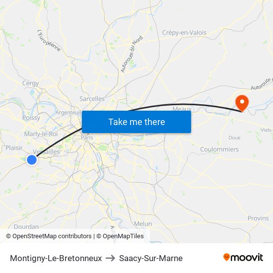 Montigny-Le-Bretonneux to Saacy-Sur-Marne map