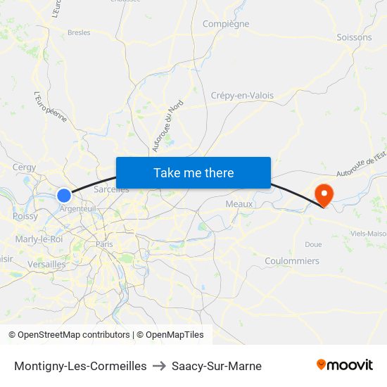 Montigny-Les-Cormeilles to Saacy-Sur-Marne map