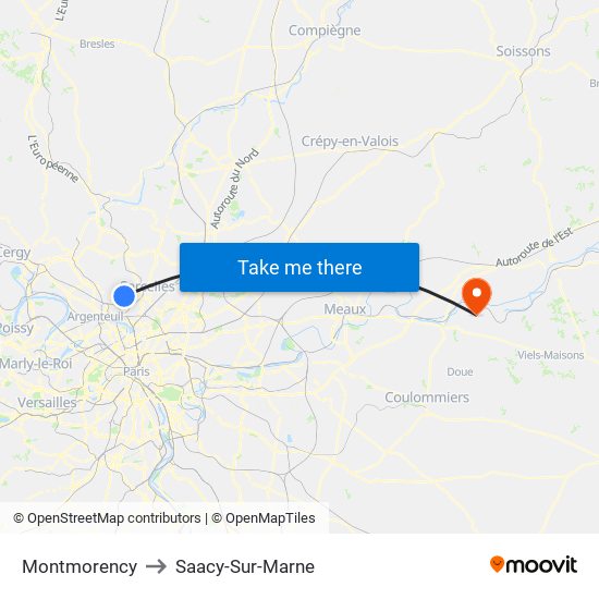 Montmorency to Saacy-Sur-Marne map
