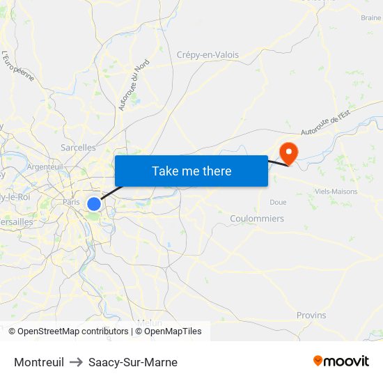 Montreuil to Saacy-Sur-Marne map