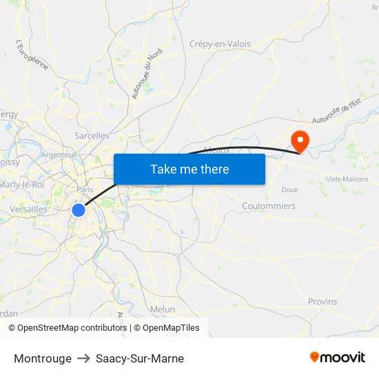 Montrouge to Saacy-Sur-Marne map