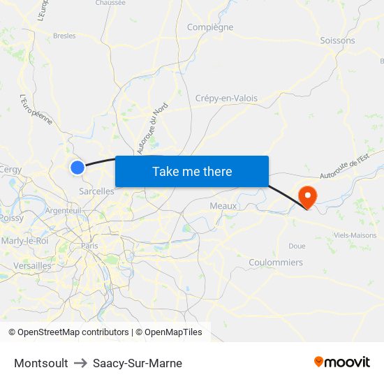 Montsoult to Saacy-Sur-Marne map