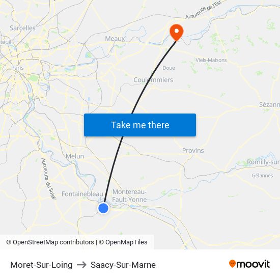 Moret-Sur-Loing to Saacy-Sur-Marne map