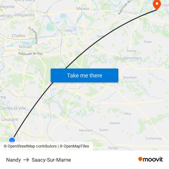 Nandy to Saacy-Sur-Marne map