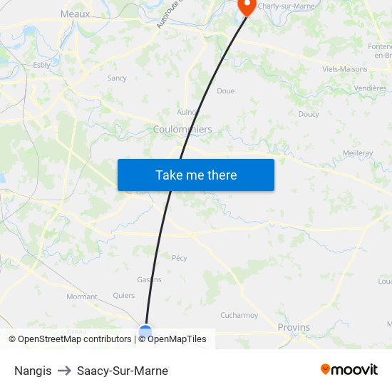 Nangis to Saacy-Sur-Marne map