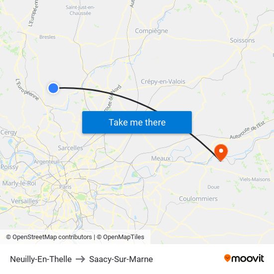 Neuilly-En-Thelle to Saacy-Sur-Marne map