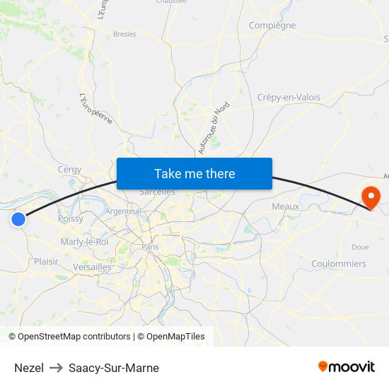 Nezel to Saacy-Sur-Marne map