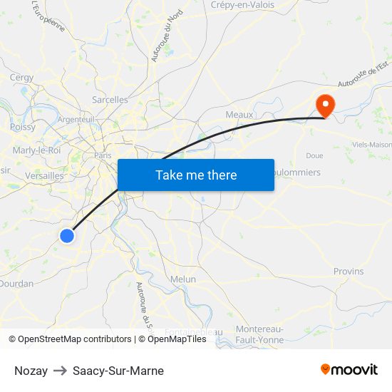 Nozay to Saacy-Sur-Marne map