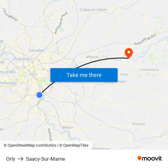 Orly to Saacy-Sur-Marne map