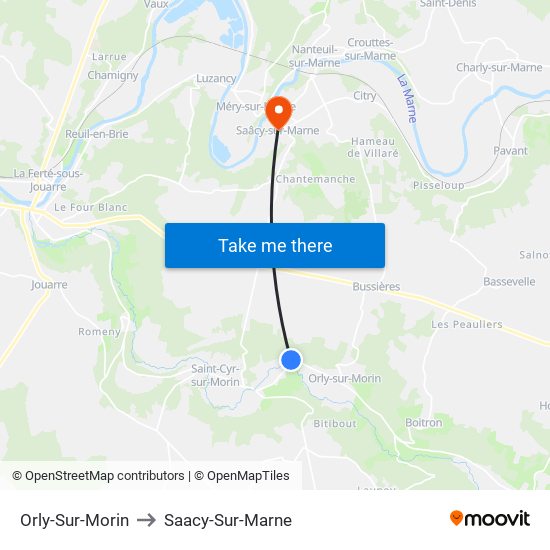 Orly-Sur-Morin to Saacy-Sur-Marne map