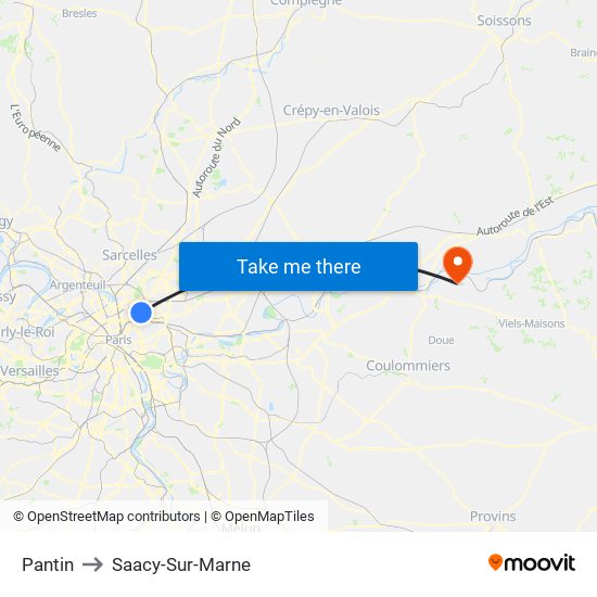 Pantin to Saacy-Sur-Marne map