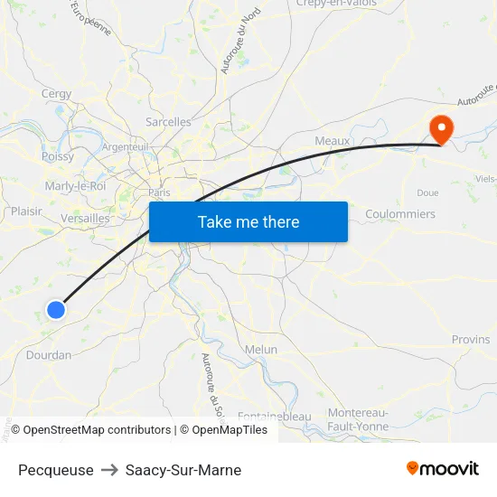 Pecqueuse to Saacy-Sur-Marne map