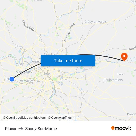 Plaisir to Saacy-Sur-Marne map