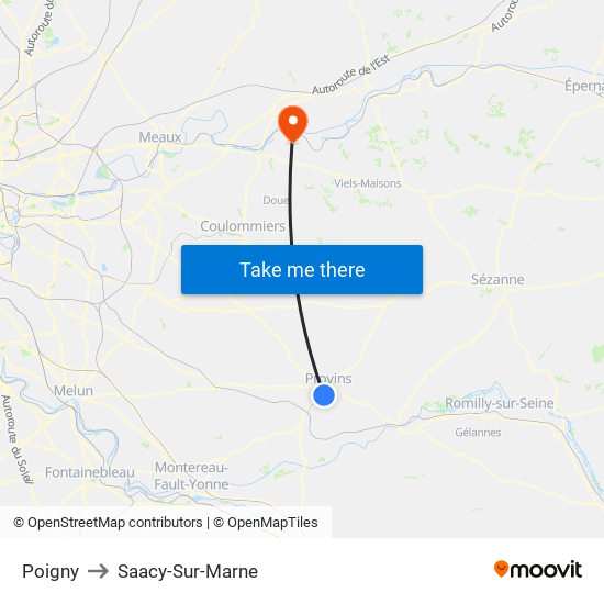 Poigny to Saacy-Sur-Marne map