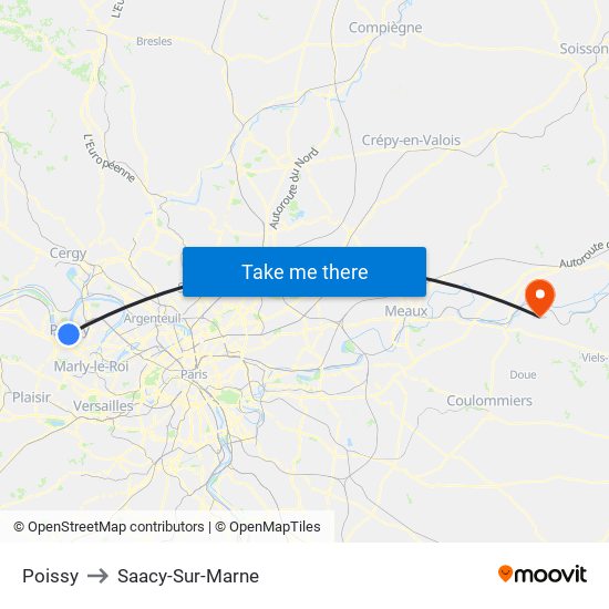 Poissy to Saacy-Sur-Marne map