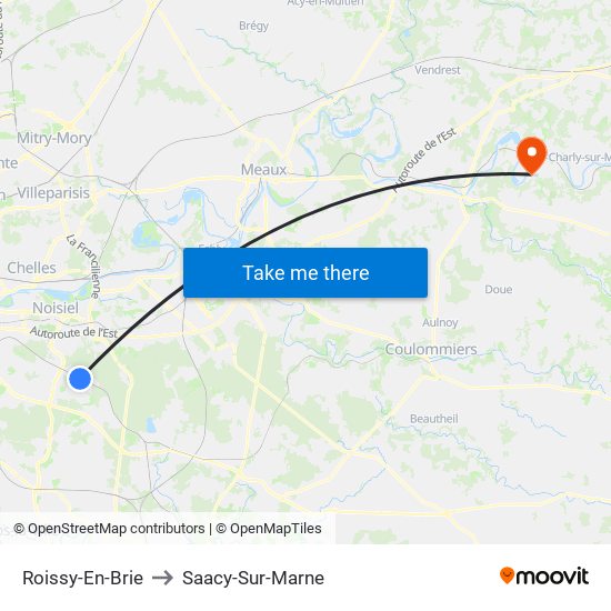 Roissy-En-Brie to Saacy-Sur-Marne map