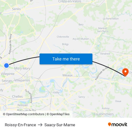 Roissy-En-France to Saacy-Sur-Marne map
