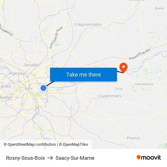 Rosny-Sous-Bois to Saacy-Sur-Marne map
