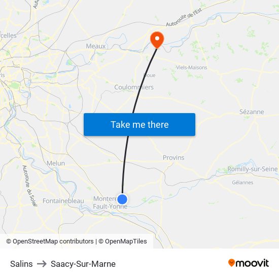 Salins to Saacy-Sur-Marne map