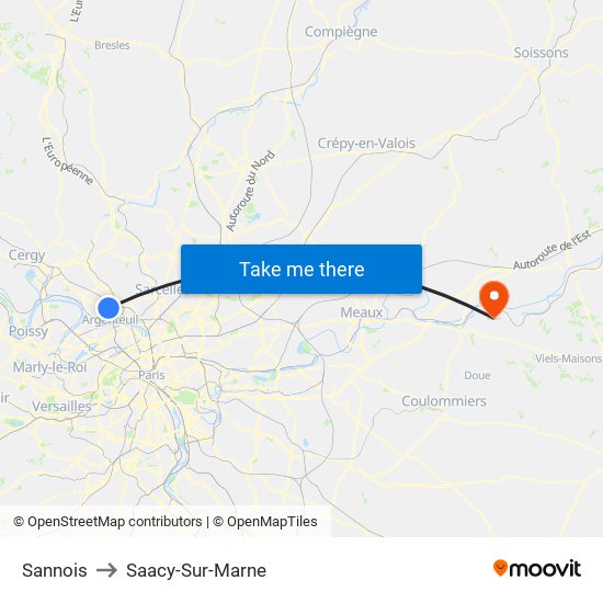 Sannois to Saacy-Sur-Marne map