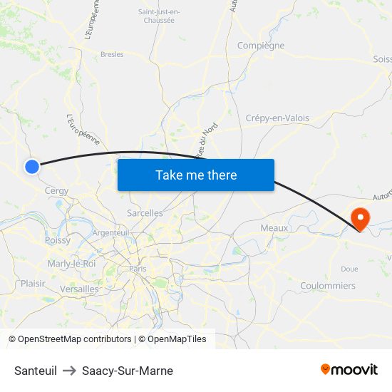 Santeuil to Saacy-Sur-Marne map