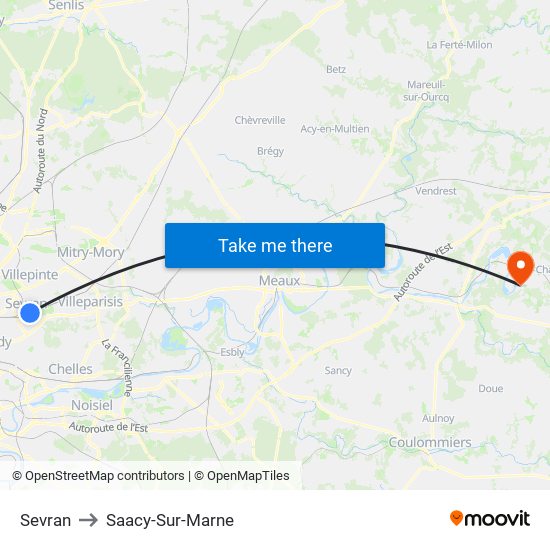 Sevran to Saacy-Sur-Marne map