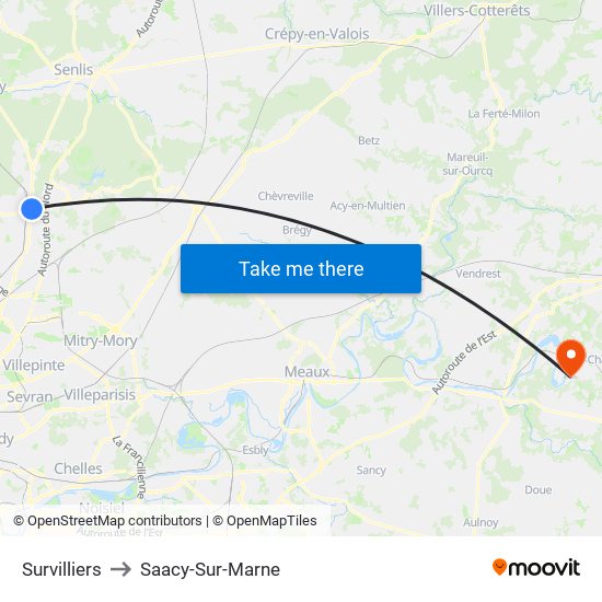 Survilliers to Saacy-Sur-Marne map