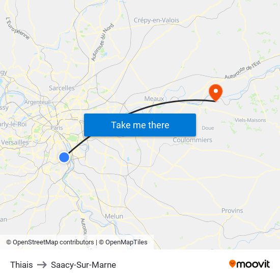 Thiais to Saacy-Sur-Marne map