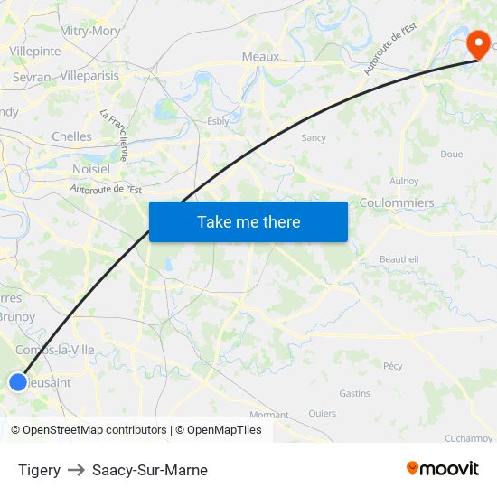 Tigery to Saacy-Sur-Marne map