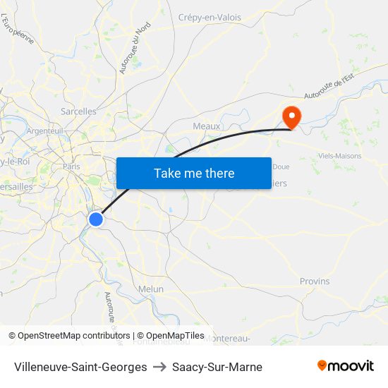 Villeneuve-Saint-Georges to Saacy-Sur-Marne map