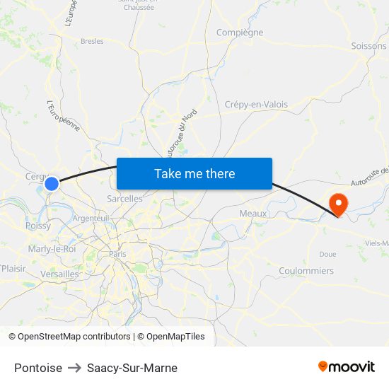 Pontoise to Saacy-Sur-Marne map