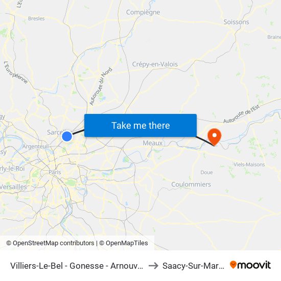 Villiers-Le-Bel - Gonesse - Arnouville to Saacy-Sur-Marne map